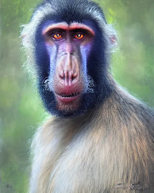 Prompt: portrait of a mandrill by Patrick Faulwatter, Andrée Wallin, Sylvain Sarrailh