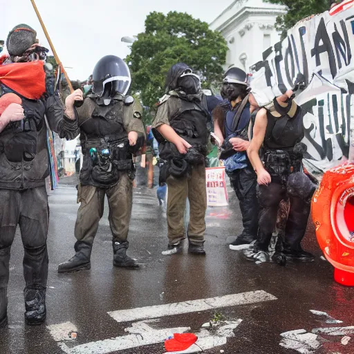 Prompt: 8 k uhd pictures as bunch of sewer rats, protest, animals, front white house, wet, cinematic, higly photorealistic details, highly details form, highly details content