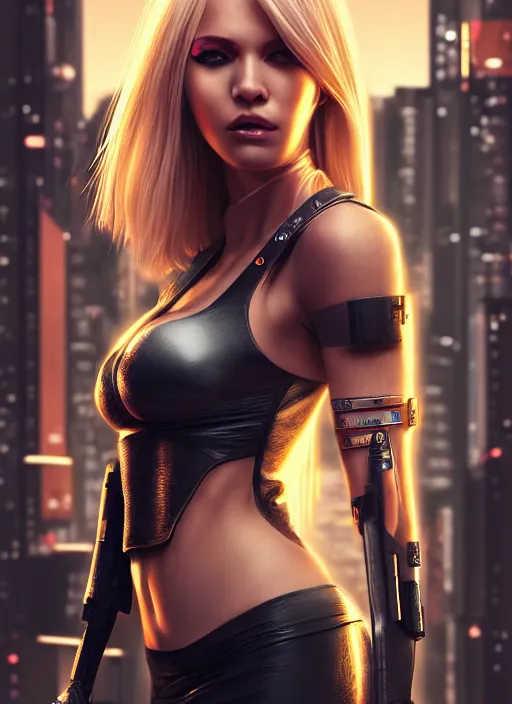 Prompt: photo of a gorgeous blonde female in cyberpunk city, realistic, sharp focus, 8 k high definition, insanely detailed, intricate, elegant, artgerm, greg kutkowski, high contrast dramatic lighting