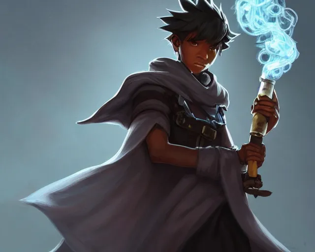 Image similar to cute young black mage ( final fantasy series ) male, smoking a pipe, shrouded face, deep focus, d & d, fantasy, intricate, elegant, highly detailed, digital painting, artstation, concept art, matte, sharp focus, illustration, hearthstone, art by artgerm and greg rutkowski and alphonse mucha