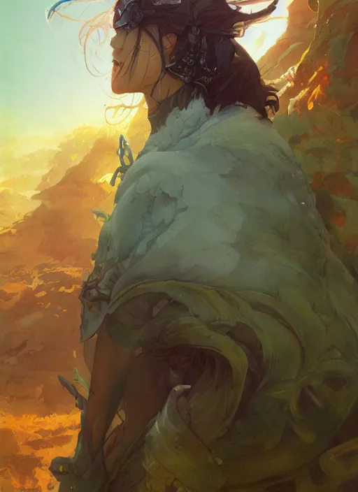 Image similar to a portrait of a character in a scenic environment by Ross Tran and by Jesper Ejsing and by Mikalojus Konstantinas Ciurlionis