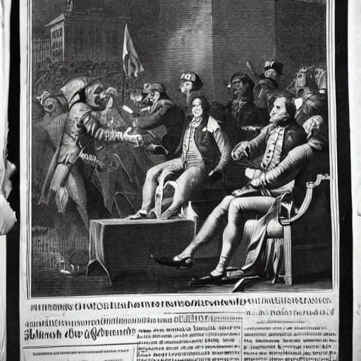 Prompt: Front page of Le Monde during the French Revolution of 1789