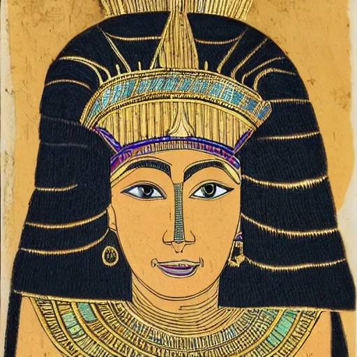 Image similar to egyptian elder woman with high detailed golden crown.