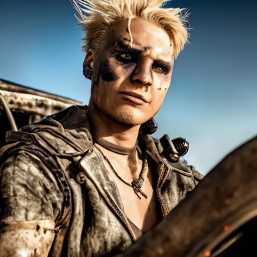 Image similar to xqc as immortan joe in mad max fury road, 4k, high detail, high-resolution photograph, professional photography, ultra-detail