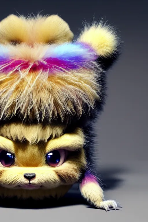 Image similar to high quality 3 d render hyperrealist very cute multicolor stripped fluffy! tarantula cat hybrid highly detailed, vray smooth, in the style of detective pikachu, hannah yata charlie immer, dramatic blue light, low angle, uhd 8 k, sharp focus