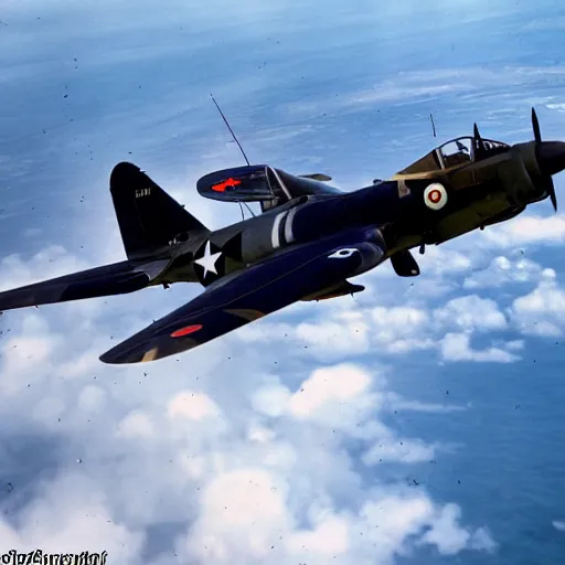 Image similar to an epic dogfight between a f 4 f - 4 wildcat and a mitsubischi a 6 m 2 b - 2 1 zero, full colour, 8 k