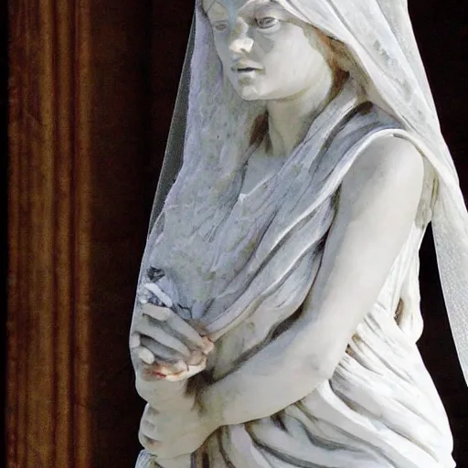 Image similar to mila kunis in a veil as a marmor statue, high detail, marmor statue by michelangelo