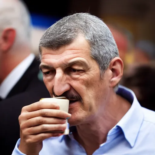 Prompt: Jean Lassalle drinking a pastis