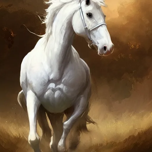 Image similar to a white horse The one who rode him carried arrows and a bow in his hand, and they gave him a crown, digital Art, Greg rutkowski Trending artstation