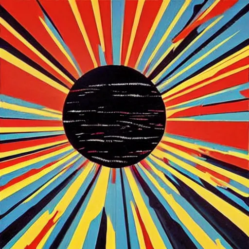 Image similar to impasto terrifying by shepard fairey, by ed mell. a beautiful collage of a black hole consuming a star.