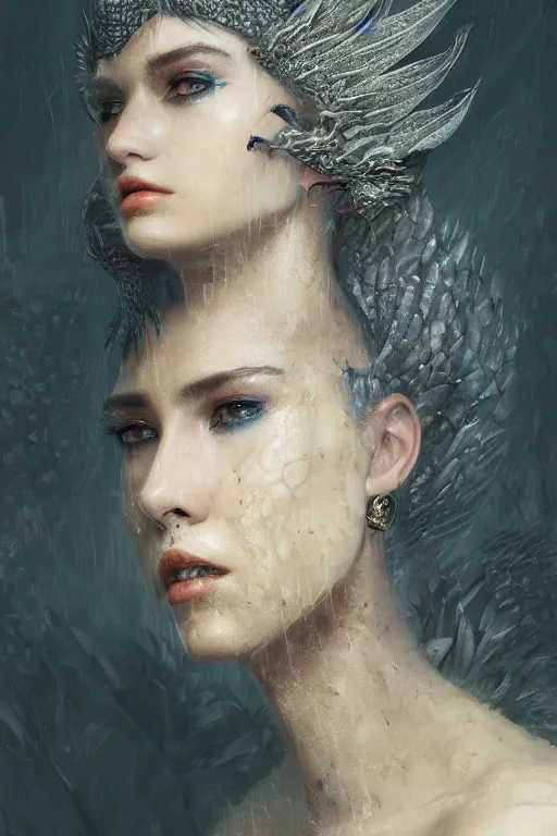 Prompt: a fancy portrait of an attractive hybrid women with dragon scales by Greg Rutkowski, Sung Choi, Mitchell Mohrhauser, Maciej Kuciara, Johnson Ting, Maxim Verehin, Peter Konig, final fantasy , mythical, 8k photorealistic, cinematic lighting, HD, high details, atmospheric,