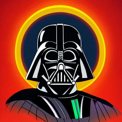 Prompt: darth vader in a star ship with a large viewing window showing space, stylised, digital art