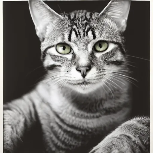 Image similar to A portrait of a tabby cat as a young man, by Cecil Beaton, silver gelatin print,