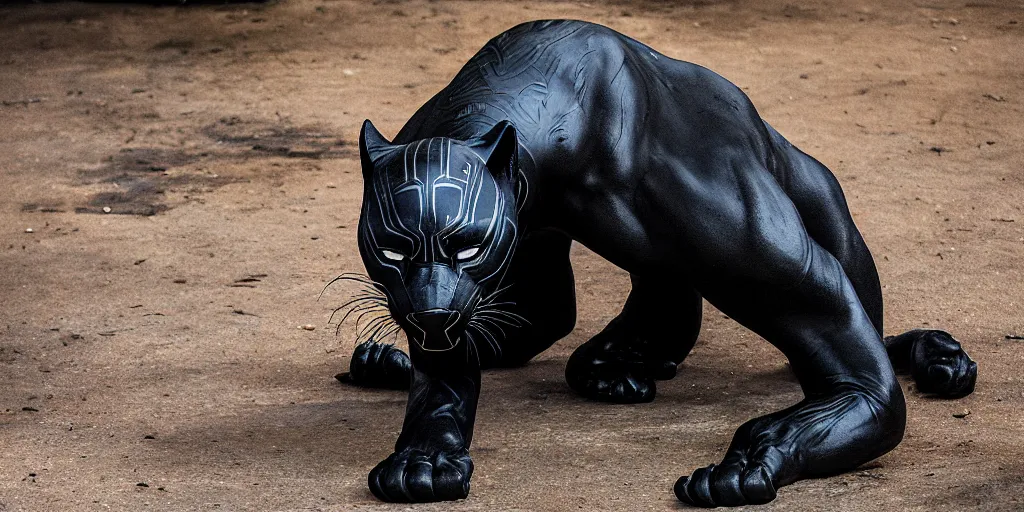 Image similar to the smooth black panther, made of smooth black goo, bating in tar in the zoo exhibit, viscous, sticky, full of tar, covered with black goo. photography, dslr, reflections, black goo, zoo, exhibit