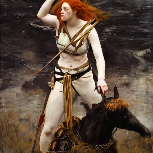 Image similar to emma stone as boudicca by edgar maxence and caravaggio and michael whelan and delacroix