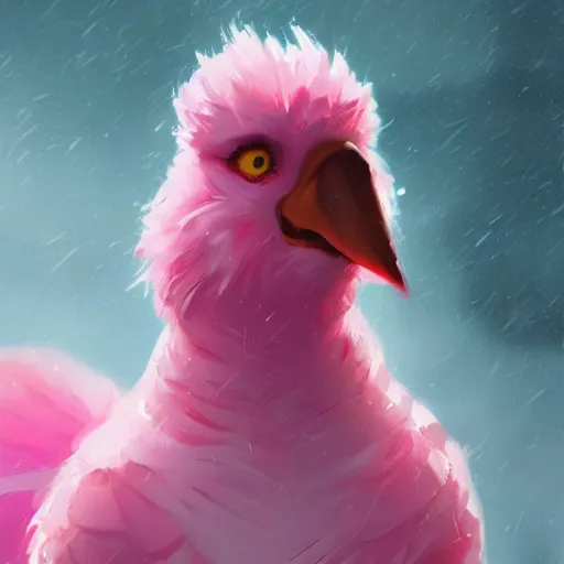 Prompt: a portrait of big bird rainy background, pink bright art masterpiece artstation. 8 k, sharp high quality artwork in style of jose daniel cabrera pena and greg rutkowski, concept art by tooth wu, hearthstone card game artwork.