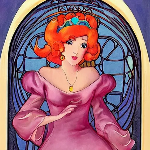 Image similar to beautiful art nouveau painting of princess - peach!!!!!!!!!
