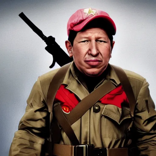 Image similar to A still of Hugo Chávez as Solid Snake from Metal Gear Solid, 4k, photograph, photoreal, realistic, highly detailed, promo shoot, award winning