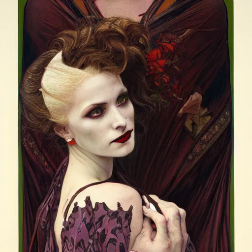 Prompt: portrait of a lady vampire, 35mm, 1920', depth of field, ominous, sharp, photorealistic, realistic, 8k, deviantart, donato giancola, irwin penn, Alphonse Mucha