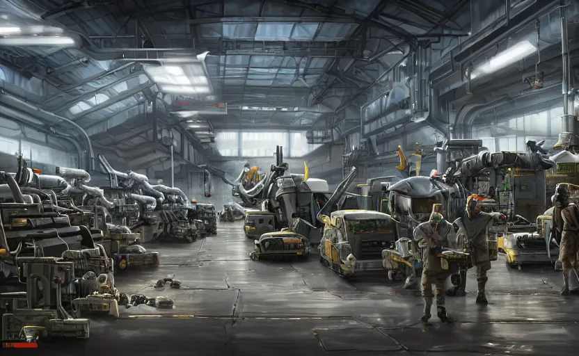epic scenic shot, highly detailed weapons laboratory, | Stable ...