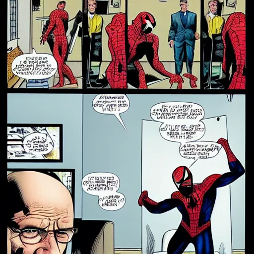 Image similar to Walter white fights spiderman in vertigo comic