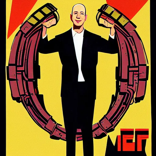 Image similar to Jeff Bezos depicted in an old style propaganda poster