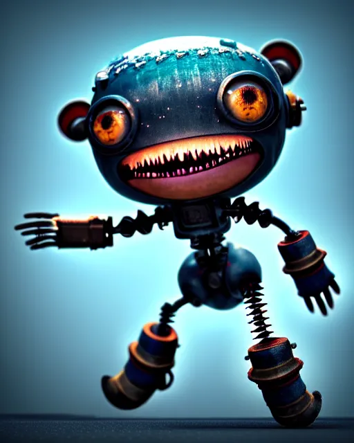 Prompt: a tiny cute frostpunk cyborg with big eyes smiling waving, back view, isometric 3 d, ultra hd, character design by mark ryden pixar hayao miyazaki, unreal 5, daz, hyperrealistic, octane render, cosplay, rpg portrait, dynamic lighting, intricate detail, summer vibrancy, cinematic, symmetrically isometrically centered