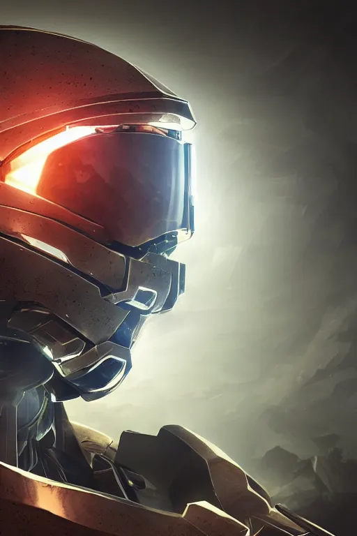 Image similar to robot ninja mask helmet halo master chief radiating a glowing aura global illumination ray tracing hdr fanart arstation by ian pesty and katarzyna da „ bek - chmiel