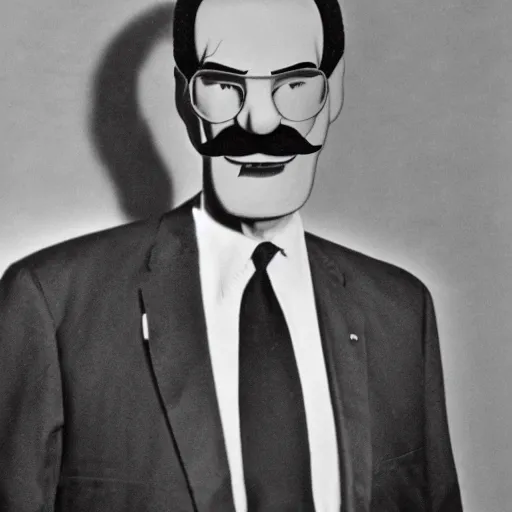 Image similar to president waluigi, 1 9 6 0, still, photograph, photo, black and white