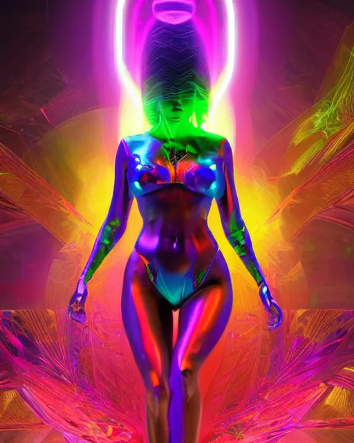 Image similar to a powerful energy psychedelic matrix woman, by alexander fedosav, hyper detailed digital matte painting, concept art, hyperrealism, 1 6 k resolution, cinema 4 d, 8 k resolution, trending on artstation, behance hd, a masterpiece, by stephan martiniere, particles, cel - shaded, power bright neon energy, by david a. hardy,