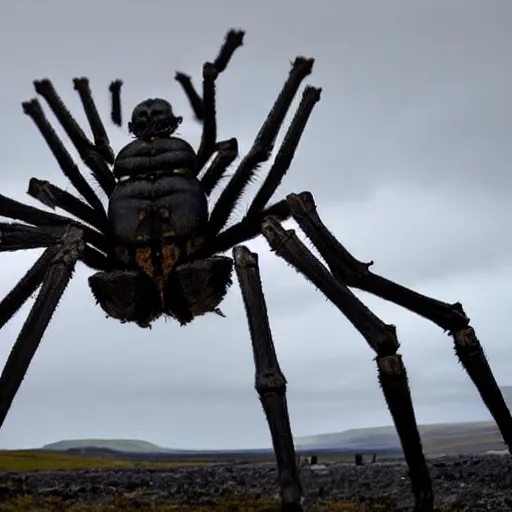 Prompt: giant spider skeleton in Iceland. In the style of MidJourney