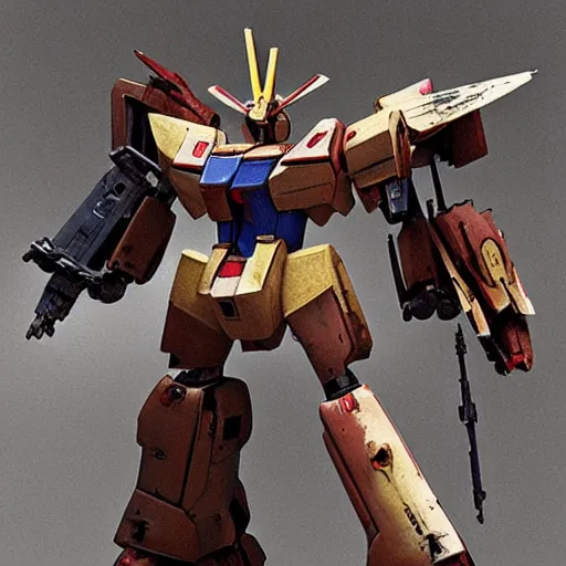 Image similar to an very rusty junk of Gundam robot , photorealistic, post apocalyptic,