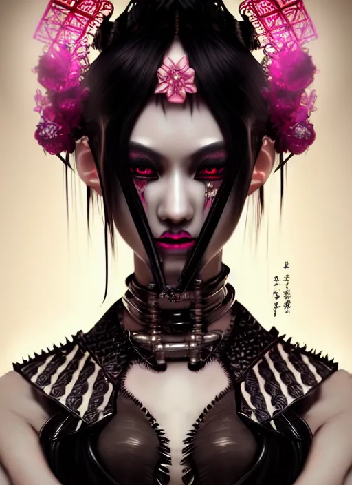 Image similar to soft lustrous ebony geisha seductive raver yakuza gothic cyborg, decay, underworld, dark fantasy, dark art, highly detailed, digital painting, octane render, artstation, concept art, smooth, sharp focus, illustration, art by artgerm, loish, wlop