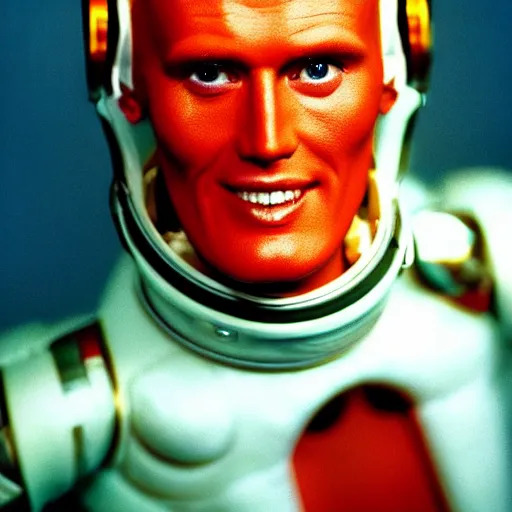 Image similar to uhd candid photo of max headroom wearing a spacesuit, glowing, global illumination, studio lighting, radiant light, detailed, correct face, elaborate intricate costume. photo by annie leibowitz