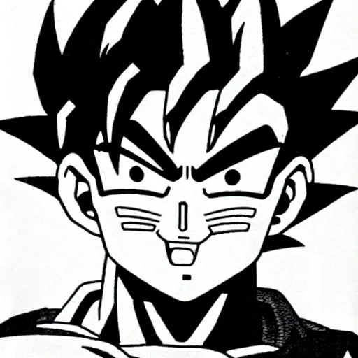Prompt: goku illustrated by akira toriyama, manga style, black and white illustration
