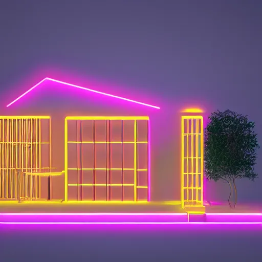 Prompt: A library, 3d render, octane render, ((pink)) ((yellow)) ((blue)) ((purple)), clock, modern architecture, neon sign, god rays