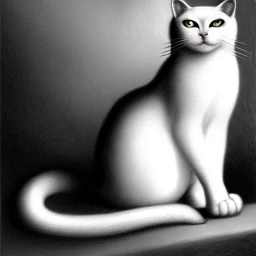 Prompt: white cat, art by hr giger, gustave dore, artstation