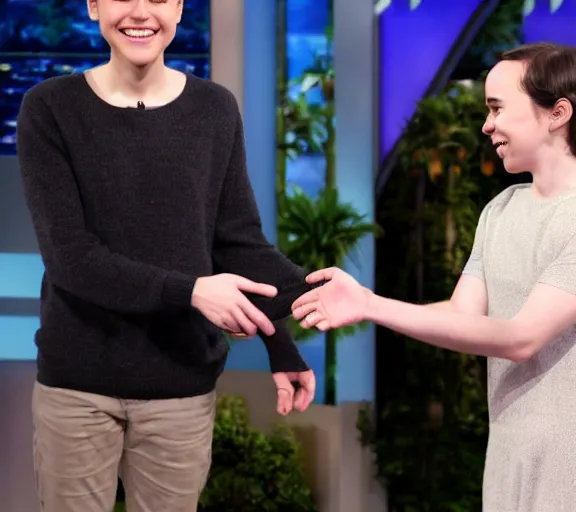 Image similar to Ellen Page shakes hands with Elliot Page, professional press photo