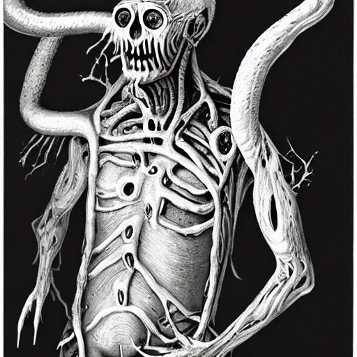 Image similar to a portrait of a creature from the beyond, body horror, by gerard brom and ansel adams