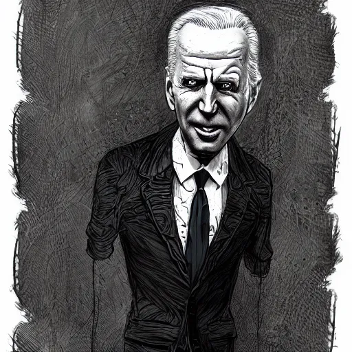 Prompt: michael karcz grunge drawing of joe biden. , in the style of corpse bride, loony toons style, horror themed, detailed, elegant, intricate, trending on artstation, 4k