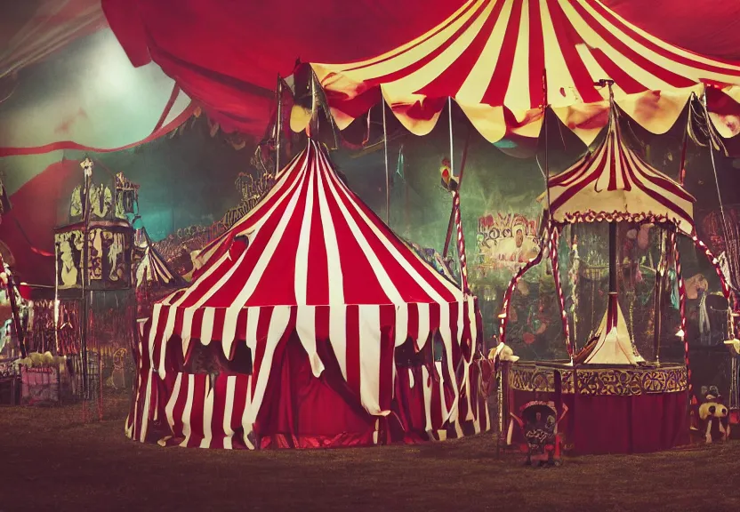 Image similar to a circus tent in an evil carnival in the style of tim burton