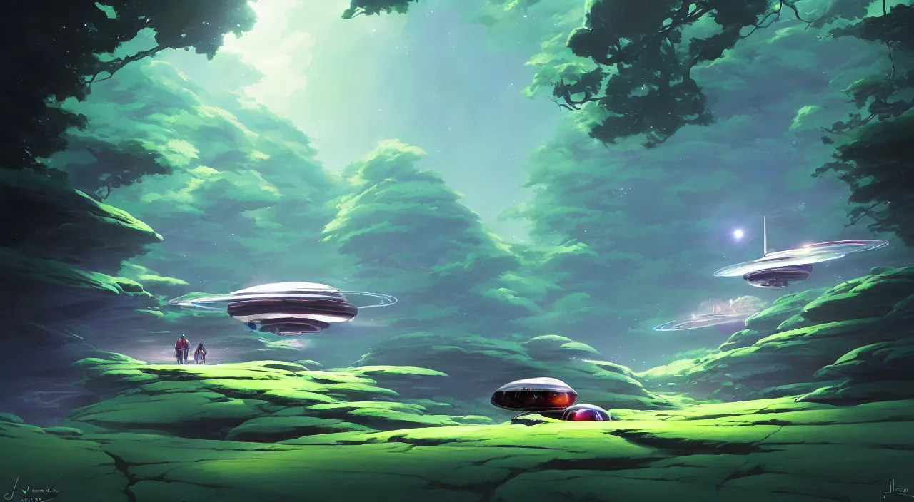 Image similar to hovering spacecraft going through a forest, in marble incrusted of legends official fanart behance hd by jesper ejsing, by rhads, makoto shinkai and lois van baarle, ilya kuvshinov, rossdraws global illumination