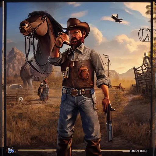 Image similar to video game box art of a game called western outlaw, 4 k, highly detailed cover art.