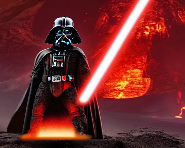 Prompt: Darth Vader sits on his throne in a volcano, cinematic