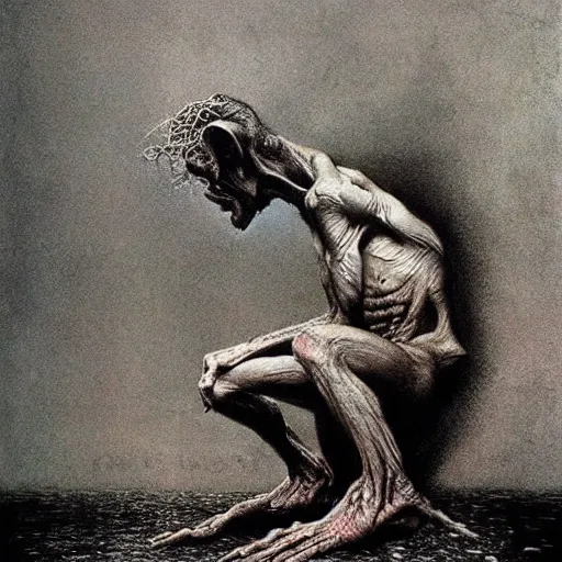 Image similar to gollum smeagol grotesque, ultra detailed, ultra realistic, by beksinski, alejandro jodorowsky