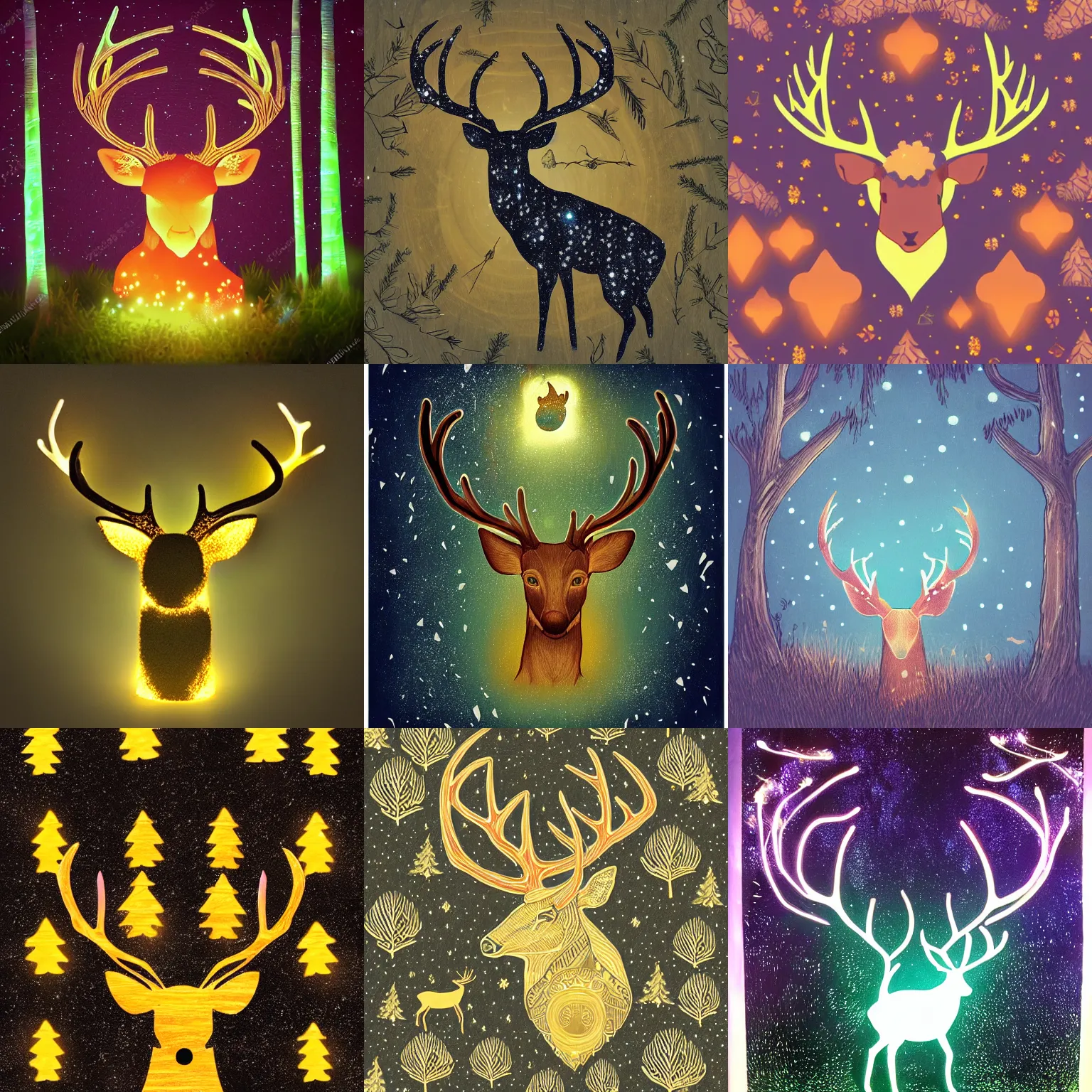 Prompt: deer god, with glowing antlers, night forest, mystical