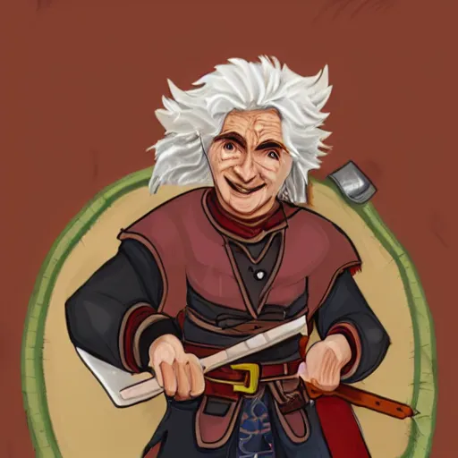 Image similar to dnd character portrait of human male fighter in his 6 0 s eating beef jerky