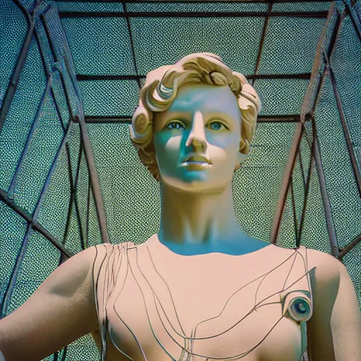 Prompt: A synthwave marble statue, extremely beautiful, wireframe view, futuristic, bokeh