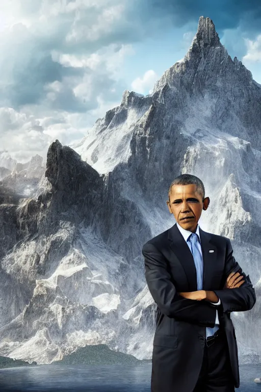 Prompt: obama nervously standing next to a mountain made of papers, photorealistic, intricate, 8 k highly professionally detailed, hdr, cgsociety