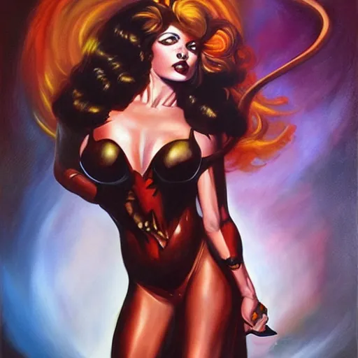 Image similar to worlds hottest villainess, painting by Julie Bell